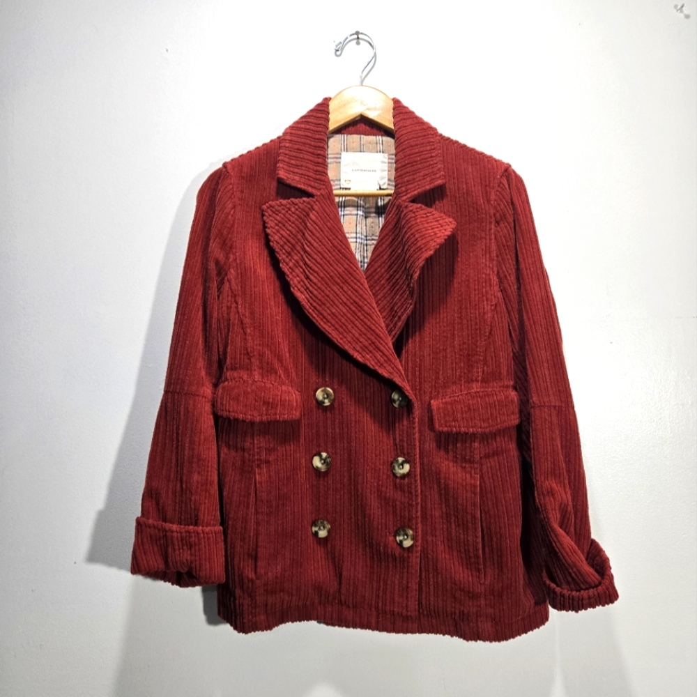 Anthropologie Corduroy Double-Breasted Jacket Rust Red 6